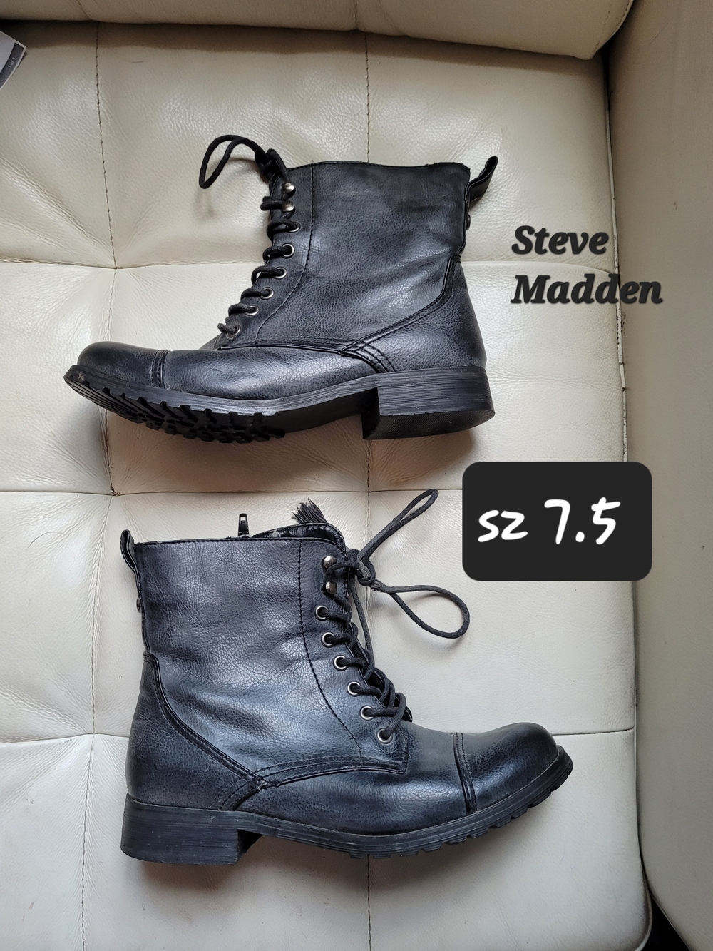Steve Madden Black Lace-Up Leather Combat Boots